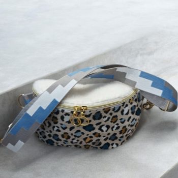 Sac banane en tissu bicolore écru et motifs léopards fait main
