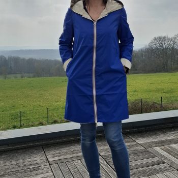 Laura Jo - Imperméable réversible long sans garnissage ouate couleur bleu électrique doré