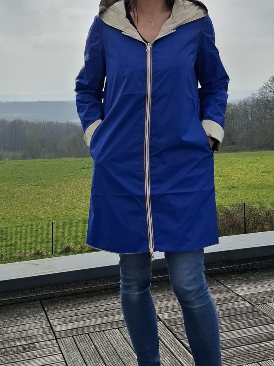 Laura Jo - Imperméable réversible long sans garnissage ouate couleur bleu électrique doré