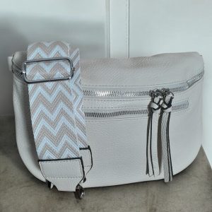 Sac banane simili cuir 2 poches sangle fantaisie beige