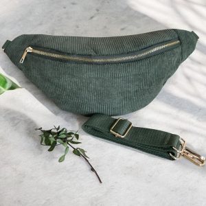 Sac banane velours cotelé kaki
