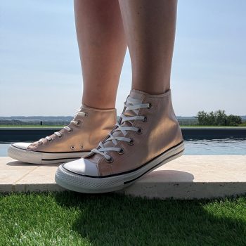 Chaussures baskets hautes cuivre champagne et blanche style converse