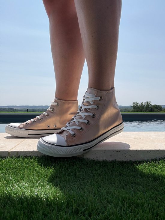 Chaussures baskets hautes cuivre champagne et blanche style converse