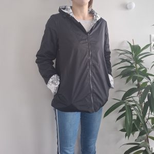 Laura Jo - Imperméable noir réversible motif jungle court garnissage ouate mi-saison