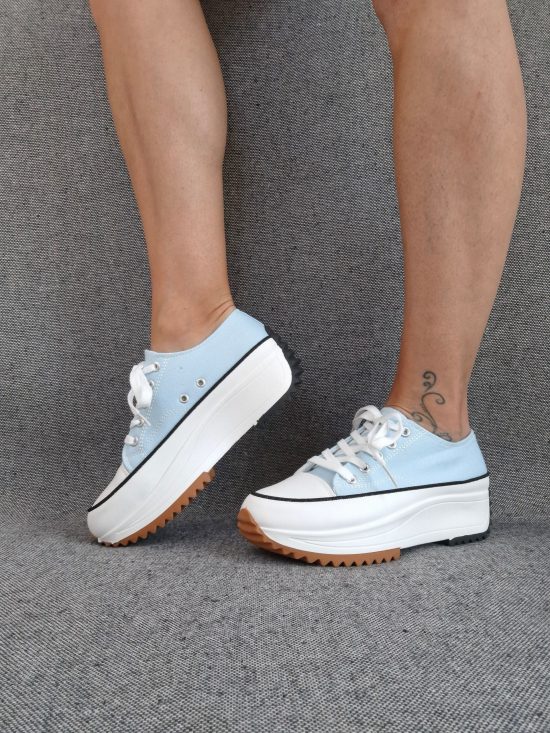 Chaussures baskets basses plate-forme tissu toile bleu