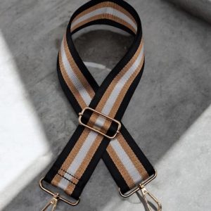 Bandoulière sangle large à rayures verticales noir orange pailleté