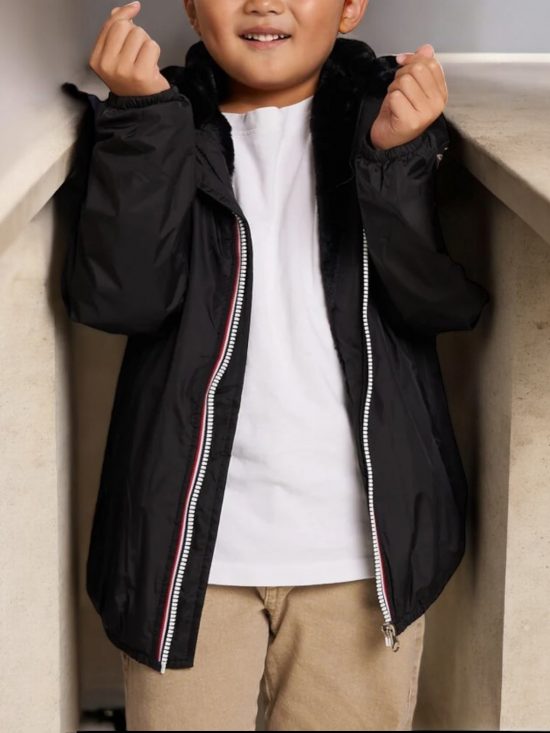 Laura Jo - ENFANT (Mixte) Imperméable court doublé en fausse fourrure Noir