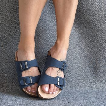 Chaussures sandales intérieur cuir bleu marine style Birk