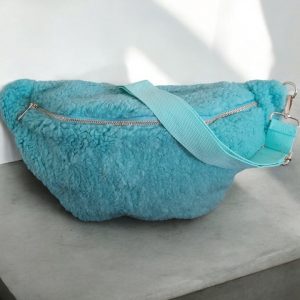 Sac banane XXL bleu ciel peluche teddy moumoute 1 poche