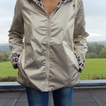 Laura Jo - Imperméable réversible court garnissage ouate mi-saison doré / léopard zip uni