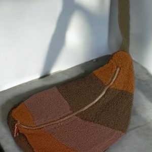 Sac banane XL peluche teddy moumoute kaki beige