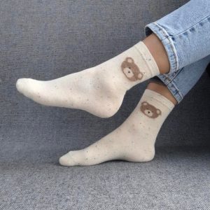 Paire de chaussettes blanches en coton à motif ours