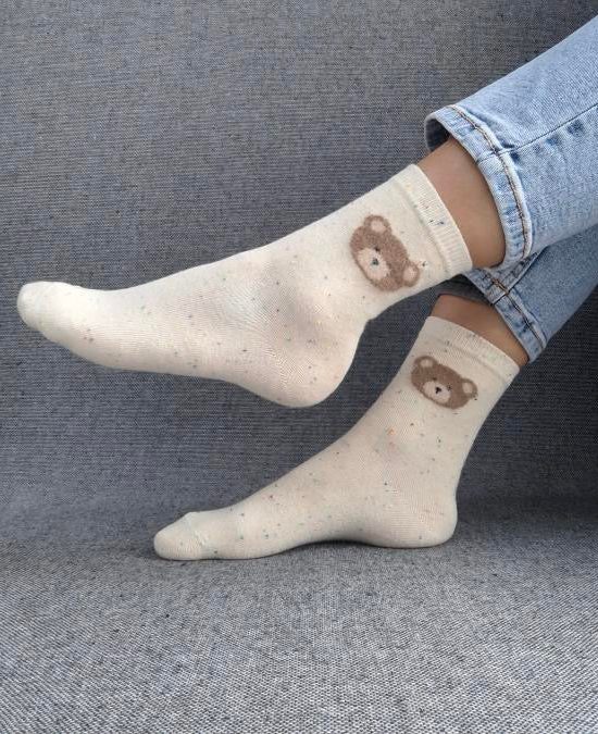 Paire de chaussettes blanches en coton à motif ours