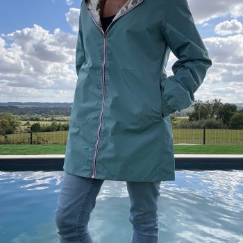 Melya Melody - Imperméable réversible mi-long sans garnissage ouate couleur bleu ciel/doré