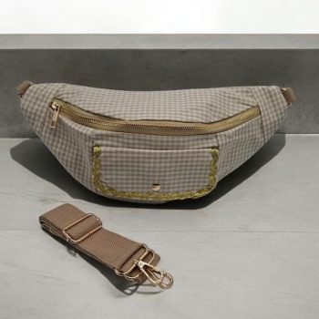 Sac banane en coton motif vichy beige et blanc 2 poches