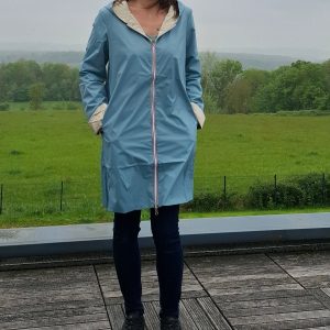 Laura Jo - Imperméable réversible long sans garnissage ouate couleur bleu ciel/doré