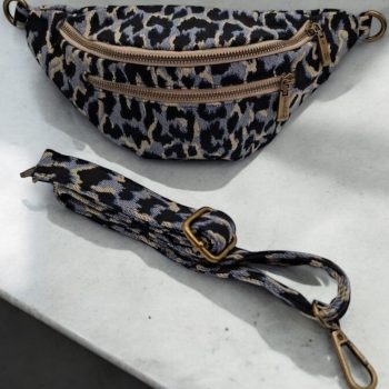 Sac banane en tissu à motif léopard bleu 2 poches