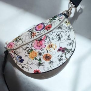 Sac banane simili cuir fleuri multicolore et noir