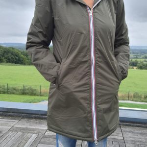 Laura Jo - Imperméable fourré long fausse fourrure kaki intérieur sherpa beige