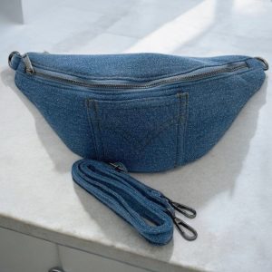 Sac banane tissu jean avec poche avant et arriere