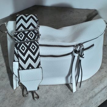 Sac banane simili cuir 2 poches sangle fantaisie blanc