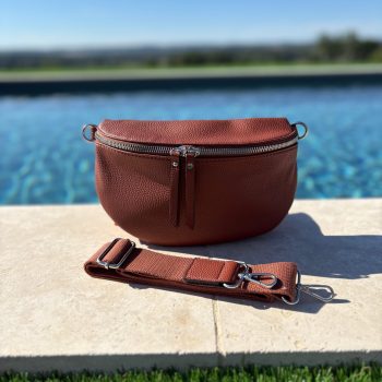 Sac banane simili cuir marron double fermeture