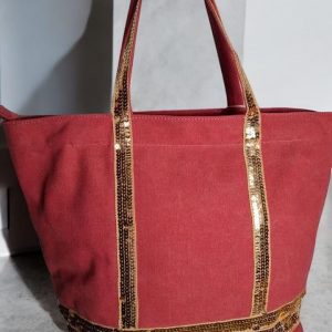 Sac à main style cabas porté main en tissu corail avec sequins dorés