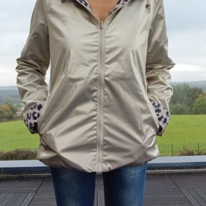 Laura Jo - Imperméable réversible court garnissage ouate mi-saison doré / léopard zip uni - Curvy