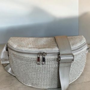Sac banane toucher velours à strass couleur argent