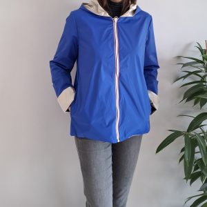 Laura Jo - Imperméable réversible court sans garnissage ouate couleur bleu électrique doré
