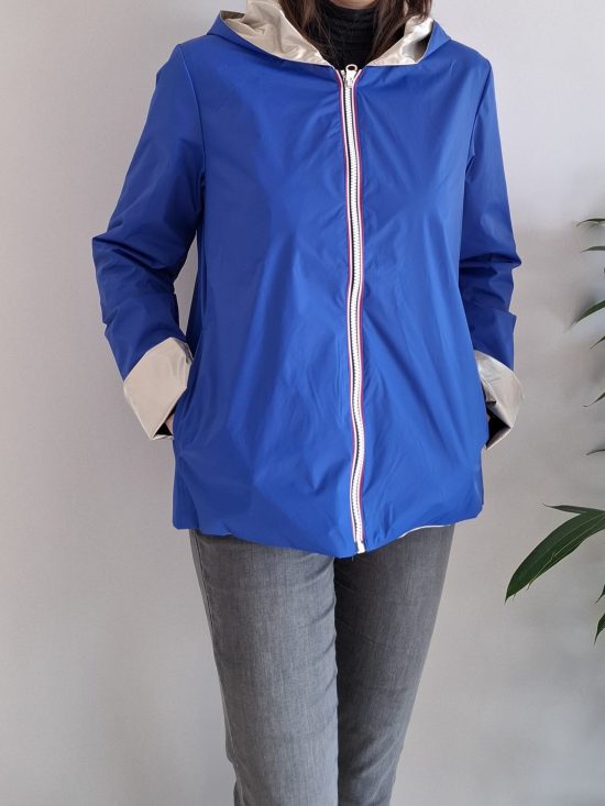Laura Jo - Imperméable réversible court sans garnissage ouate couleur bleu électrique doré