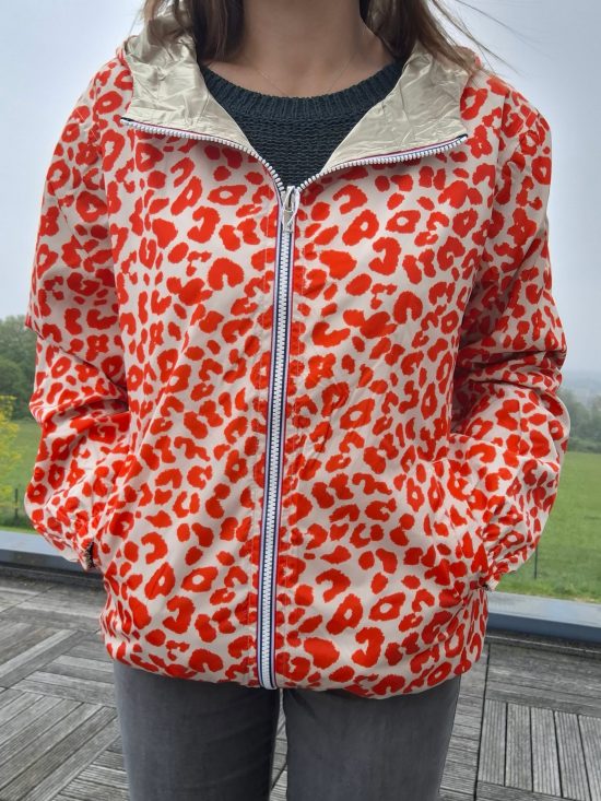 Escandelle - Parka imperméable courte Léopard orange réversible doré