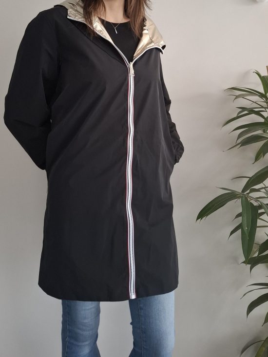 Melya Melody - Manteau léger long réversible imperméable noir doré