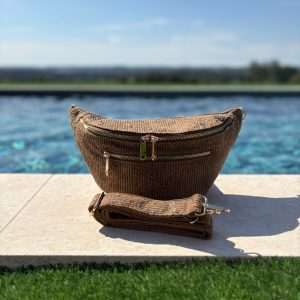 Sac banane XL en velours côtelé taupe imprimé léopard 2 poches