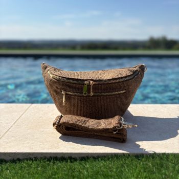 Sac banane XL en velours côtelé taupe imprimé léopard 2 poches
