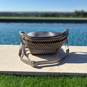 Sac banane simili cuir et tissu argenté