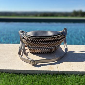 Sac banane simili cuir et tissu argenté