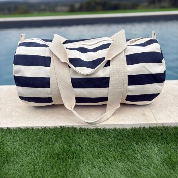 Sac polochon en coton rayé bleu marine et blanc