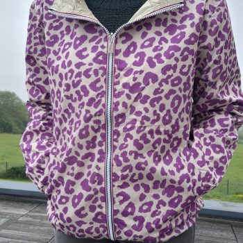 Escandelle - Parka imperméable courte Léopard violet réversible doré