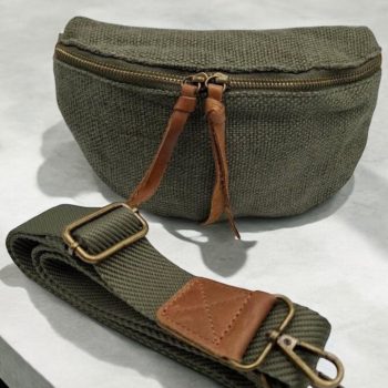 Sac banane en jute vert kaki 1 poche doubles curseurs