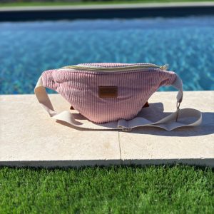Sac banane tout velours rose pâle fait main