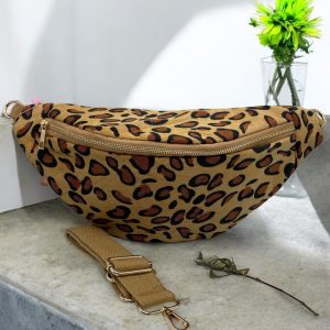 Sac banane coton épais toucher doux camel léopard