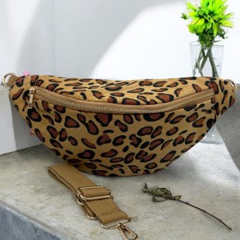Sac banane coton épais toucher doux camel léopard