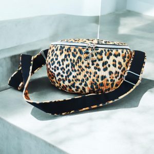 Sac banane en velours côtelé panthère doublure en coton sangle fantaisie