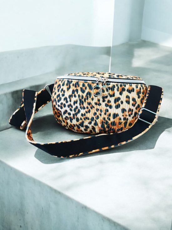 Sac banane en velours côtelé panthère doublure en coton sangle fantaisie