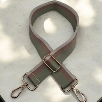 Bandoulière sangle large à rayures vert olive et marron