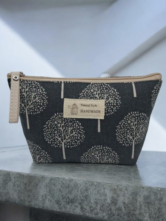 Trousse en coton gris motifs arbres blanc