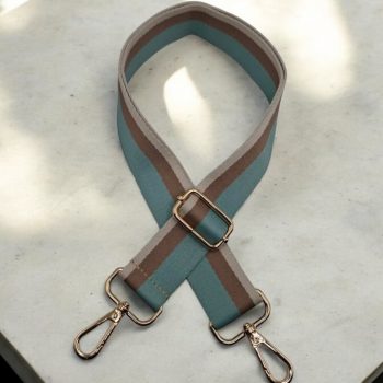 Bandoulière sangle large à rayures bleu cyan et marron