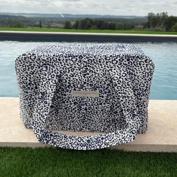Sac week-end de voyage polochon coton fin léopard bleu marine blanc