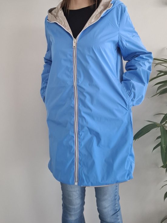 Melya Melody - Manteau long réversible imperméable bleu doré